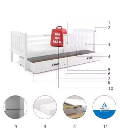 Barnsäng Mias Med Madrass Och Förvaring 160x80cm vit spånskiva,trä - Bild 2