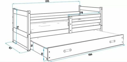 Barnsäng Colbert Med Madrass Och Extrasäng Och Förvaring  190x80cm vit spånskiva,trä - Bild 3