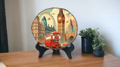 London Souvenir Väggkonst eller Bordskonst på Träskiva, Retro London Konst Souvenir för Tallriksamling eller Väggkonst Dekoration, Bästa London Gåva Splendido - Bild 2