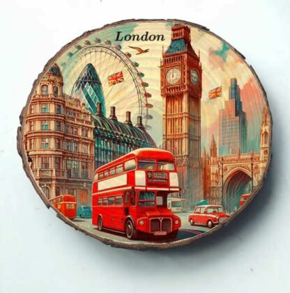 London Souvenir Väggkonst eller Bordskonst på Träskiva, Retro London Konst Souvenir för Tallriksamling eller Väggkonst Dekoration, Bästa London Gåva Splendido - Bild 3